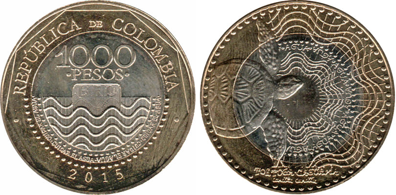 1000 песо. Колумбия, 2015. 1000 песо. Колумбия, 2015.